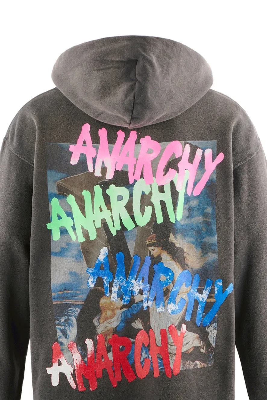 SAINT Mxxxxxx HOODIE/ANARCHY/BLK Mirror reverse SAINT hooded sweatshirt/ANARCHY barrage virgin hoodie S-XL Assute dyeing, heavy washing and water fading, multi-bit wormhole destruction treatment, genuine plate opening and mold opening, the difference is shown in the picture to make the product! Authentic level printing process, correct main mark/wash mark ⚠️Note: This model does not have the little angel mark